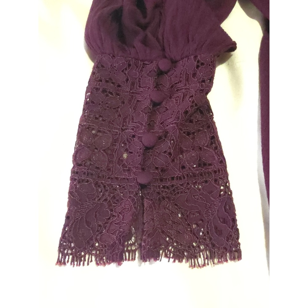Free People Purple Lace Trim Peasant Blouse Long Sleeve Boho Top Medium EUC - Picture 4 of 10